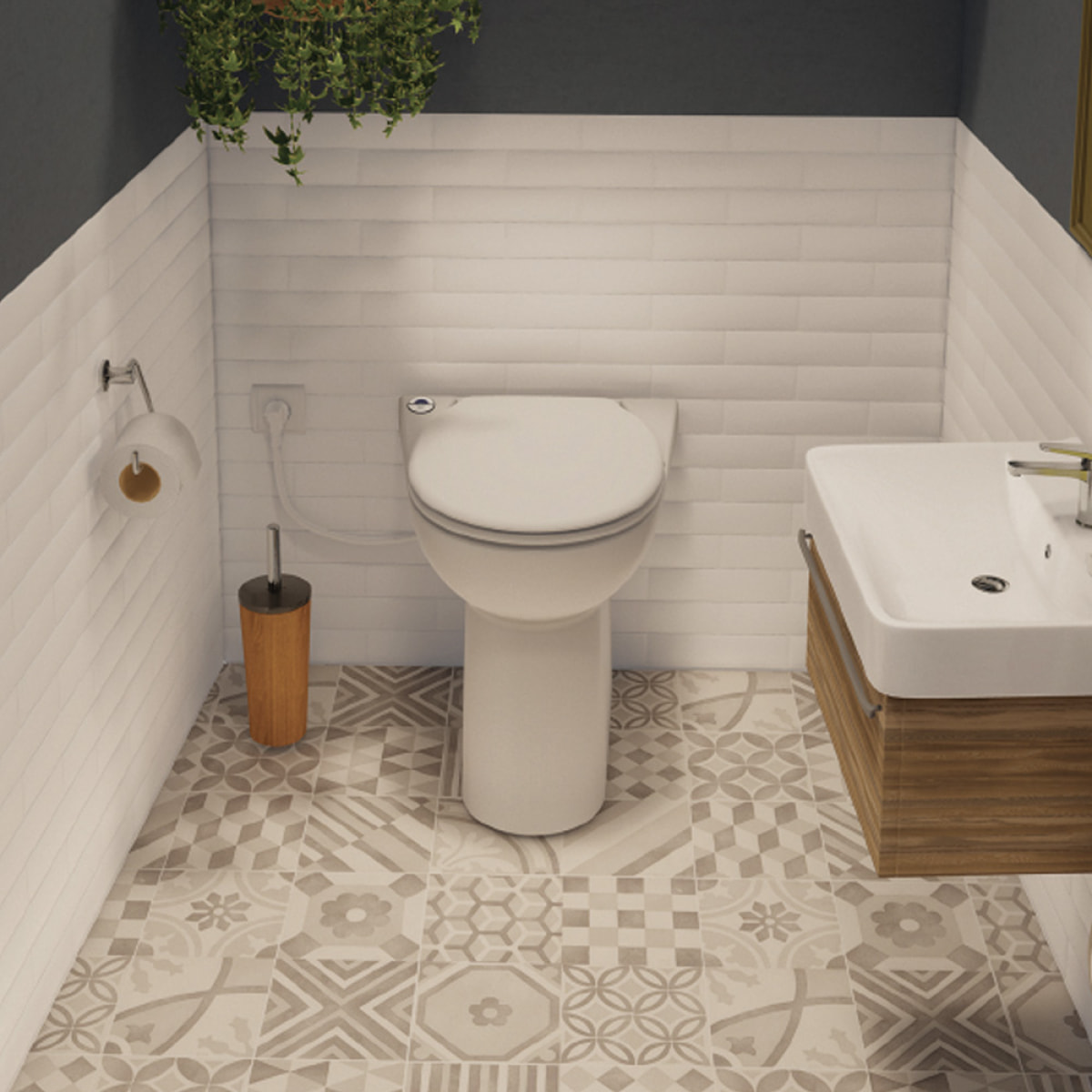 Sanicompact 43 éco+ WC compact avec broyeur sanitaire, silencieux, 1 entrée disponible pour lave-mains, blanc (C43LV)