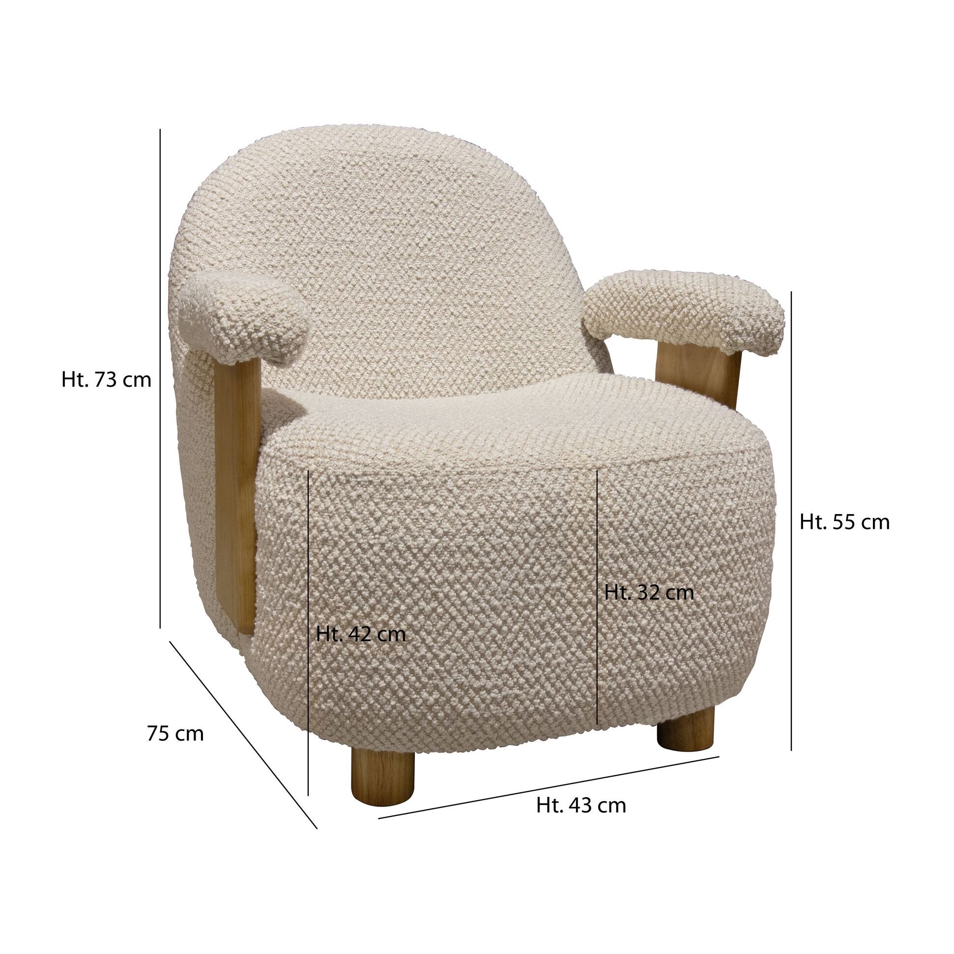 Fauteuil en bouclette écru et structure en bois ULYSSE