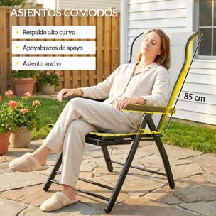 Pack de 2 Sillas Plegables Reclinables, Sillas de Jardín Exterior con Respaldo Alto Curva Ajustable en 5 Posiciones, Reposapiés Retráctil y Marco de Metal, para Patio, Playa, Gris Claro