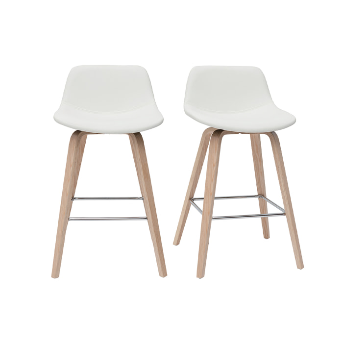 Tabourets de bar design blanc et bois clair H65 cm (lot de 2) NONIE