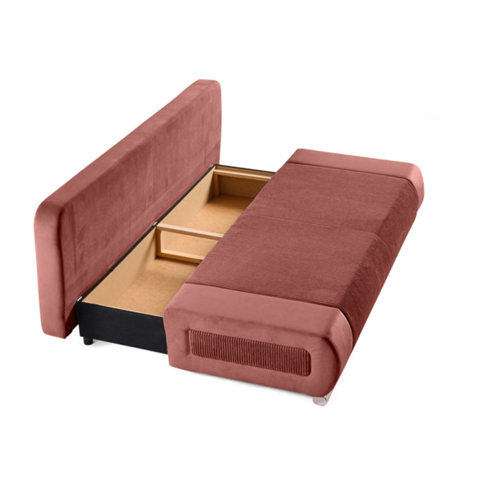 Elio - canapé 3 places convertible - avec coffre - en velours et velours côtelé - Rose