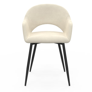 Chaises Rebecca avec accoudoirs en velours crème et pieds métal - lot de 2