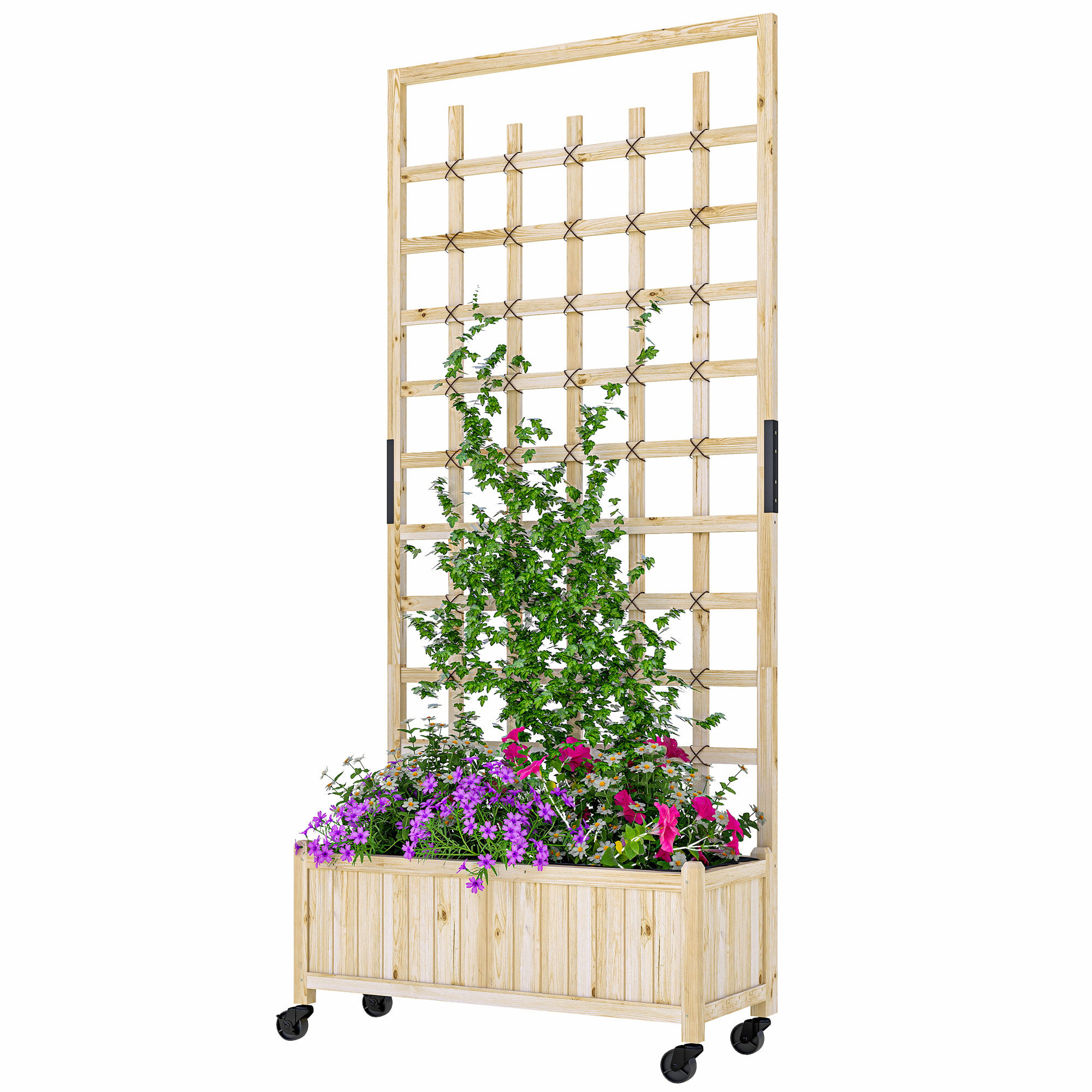 Jardinière treillis haut H.186 cm mobile bois sapin pré-huilé