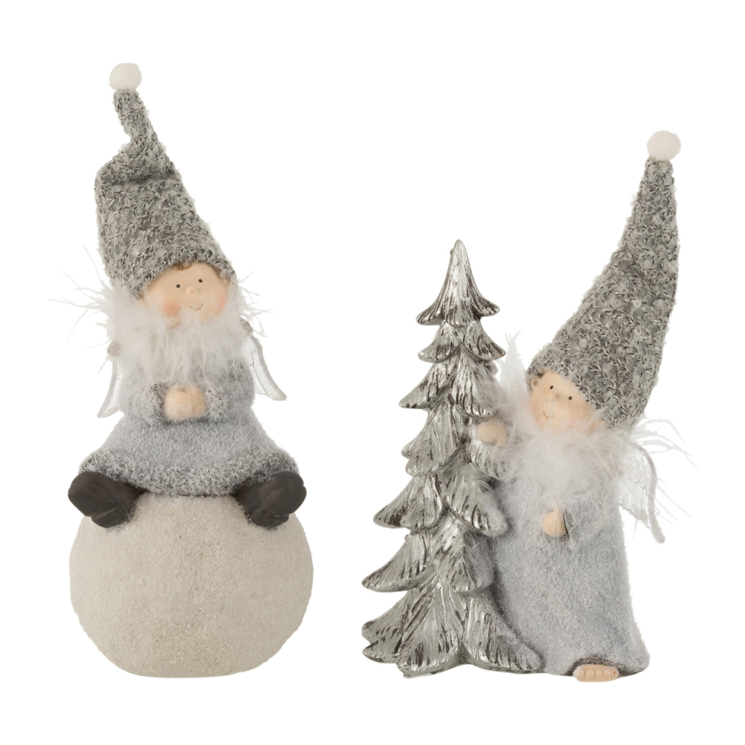 J-Line figurine de Noël Ange Boule Arbre - polyrésine - gris - small - 2 pcs