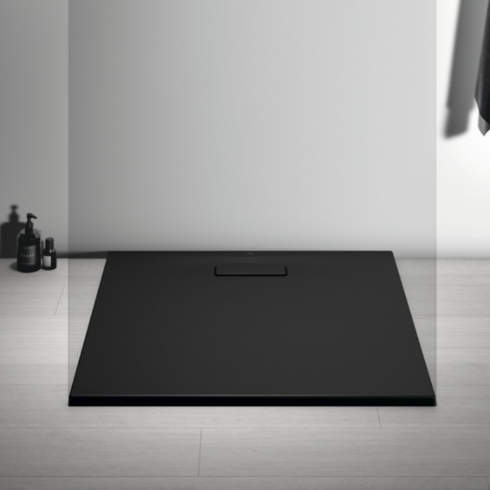 IDEAL STANDARD Receveur  80 X 80 Ultra Flat New acrylique carre noir mat bonde incluse