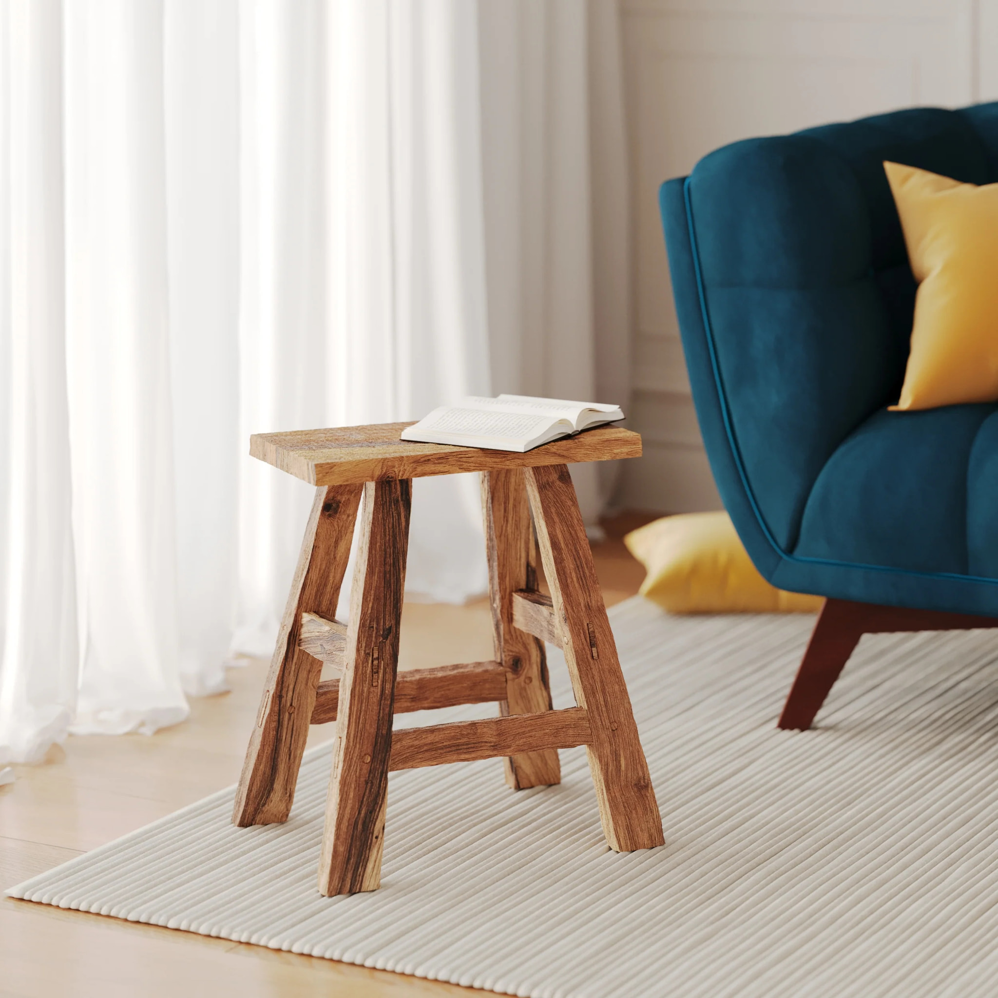 Tabouret en bois de teck recyclé H45 cm - Bob