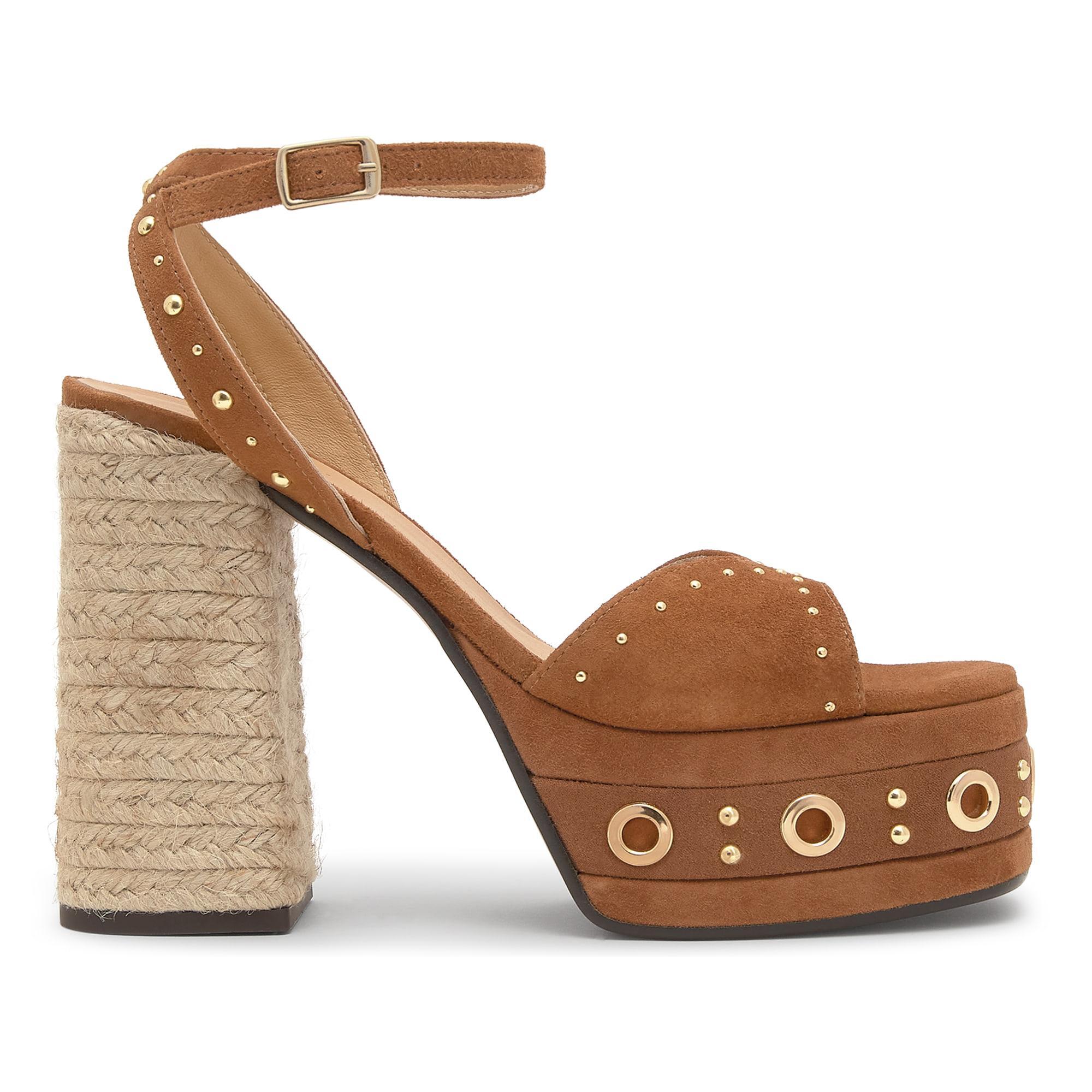 Sandalia Fruamba en ante con tachuelas y tacón de yute