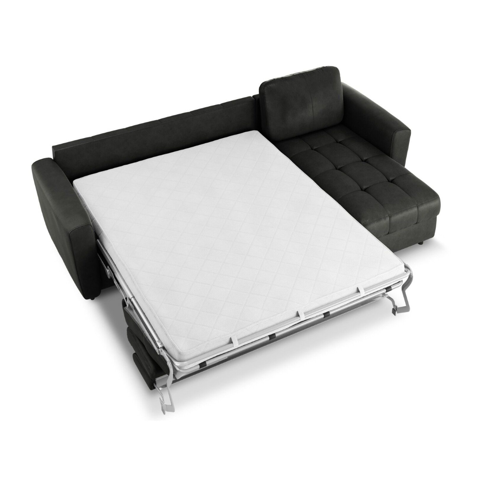 Canapé d'angle droit convertible "Audra" 4 places en cuir véritable noir