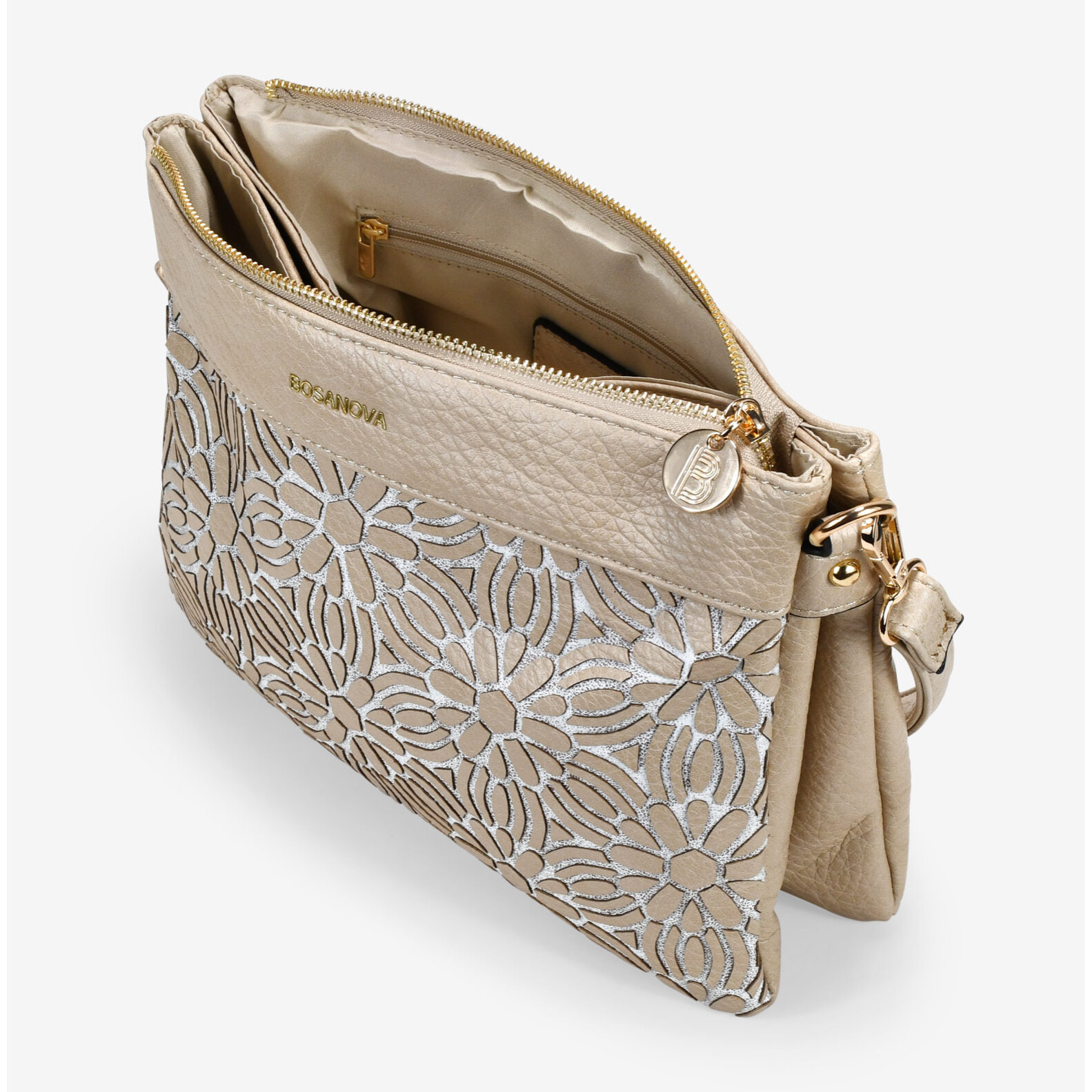 Bolso bandolera tostado con cremallera
