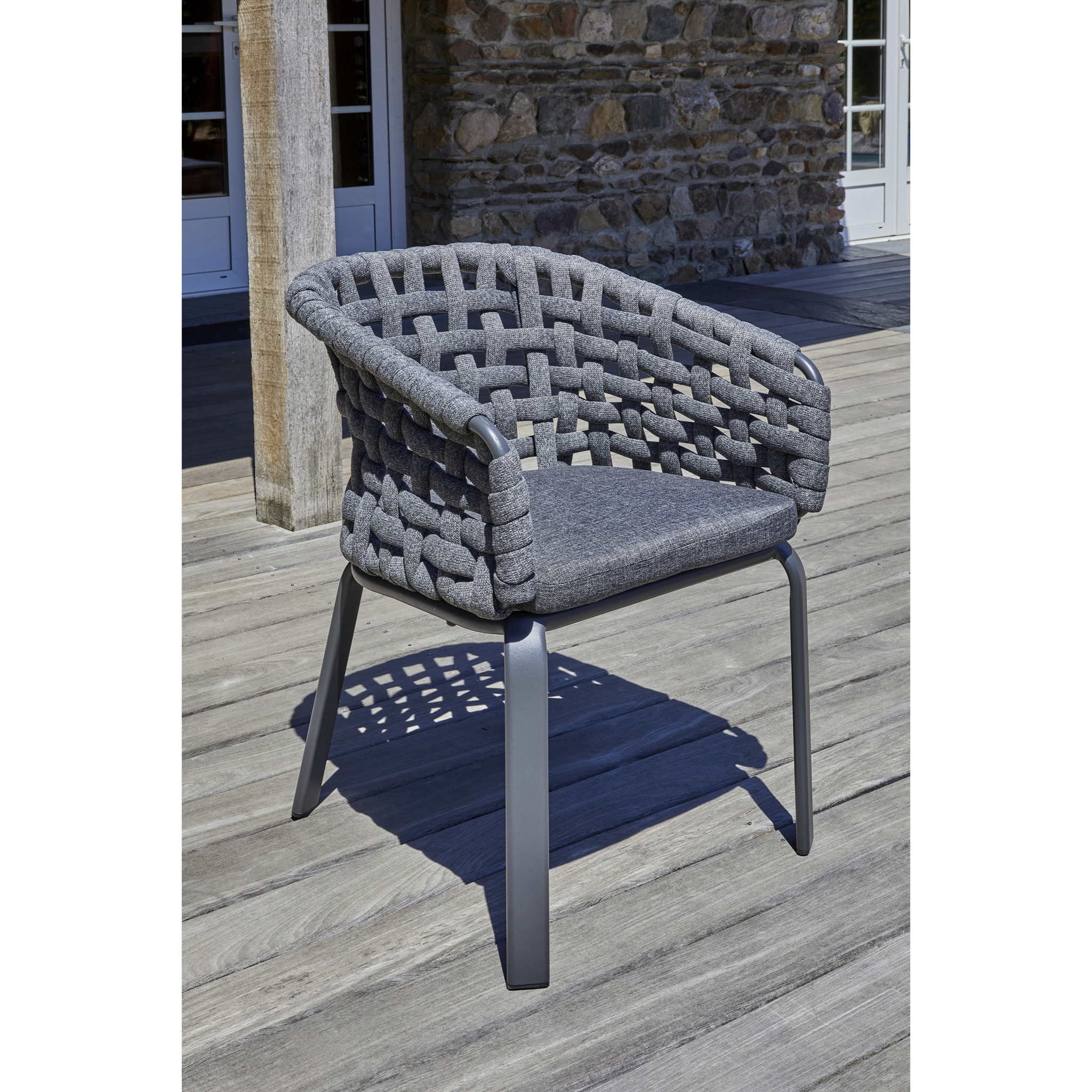 CAMARGUE - Fauteuil de jardin en corde tissée et aluminium gris anthracite