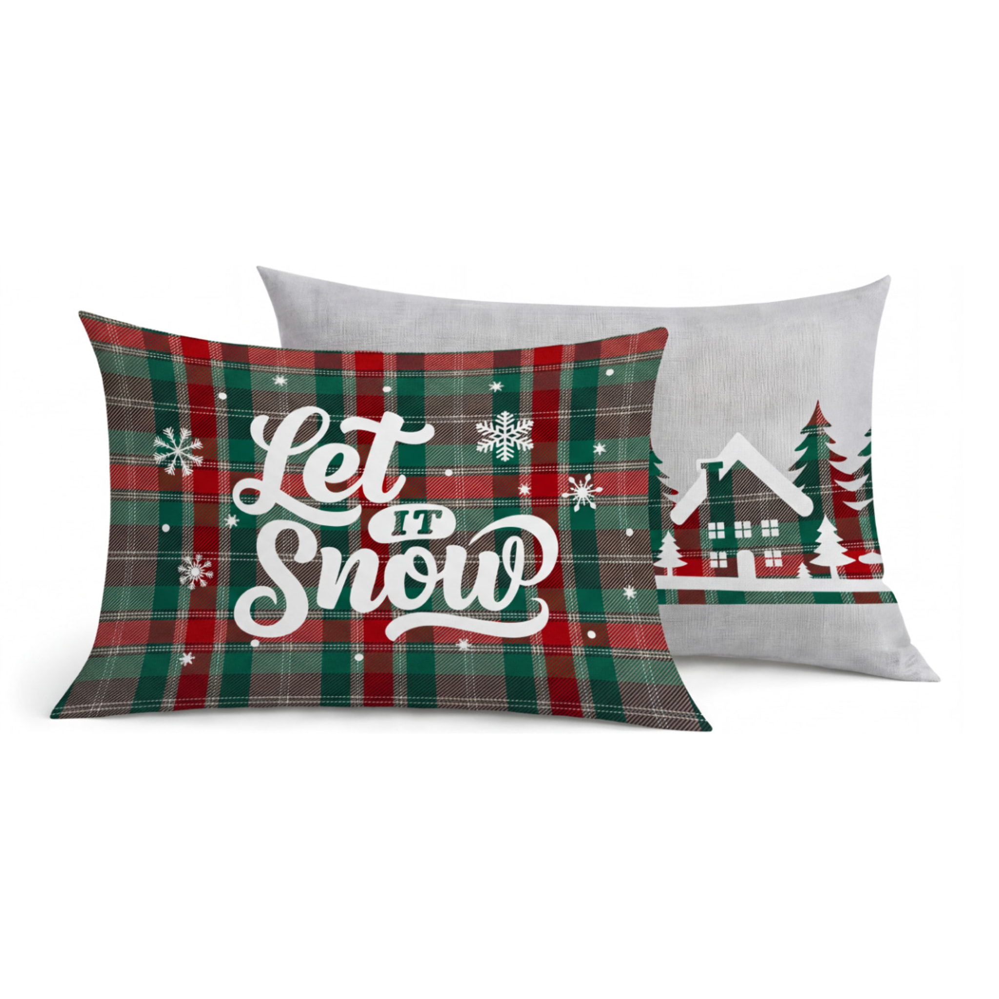 Parure Copripiumino Sacco e Federe in Morbida e Calda Flanella 100% Cotone Fantasia Tartan Verde Disegno Snow