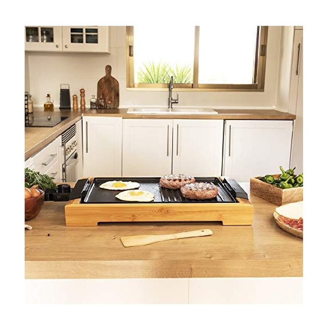 Cecotec Plancha électrique Tasty&Grill 2000 Bamboo Black. Puissance de 2000 W, S