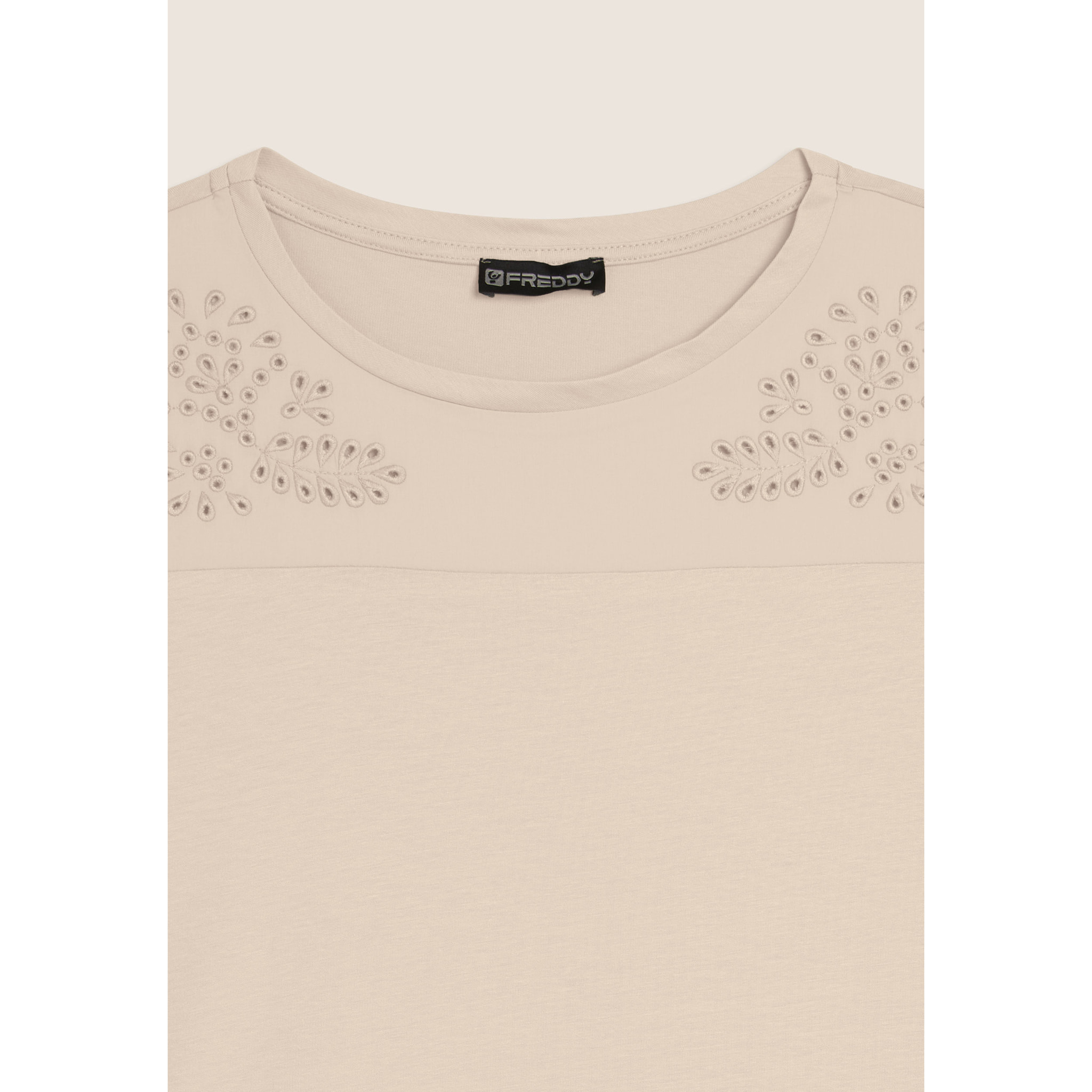 T-shirt in Jersey con Ricami Floreali