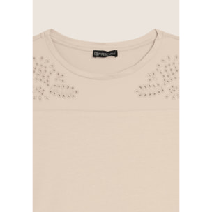 T-shirt in Jersey con Ricami Floreali