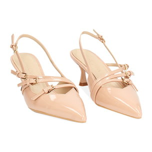 Décolleté slingback donna nude con cinturini, tacco 6 cm