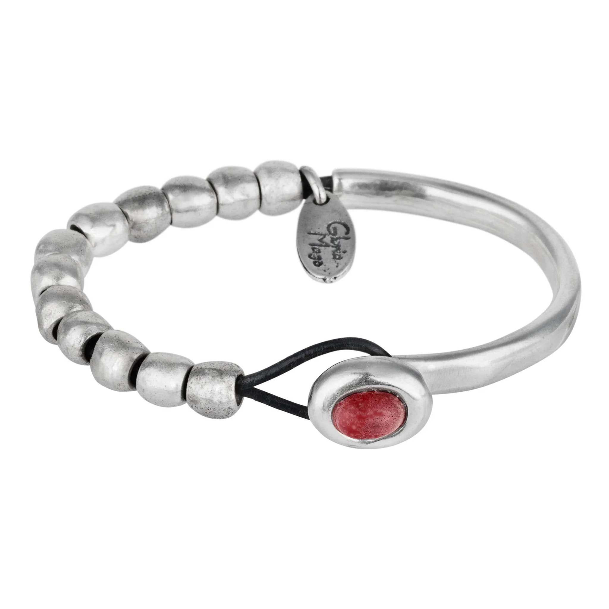 Pulsera Plata y cuero Basic-color Rojo plata