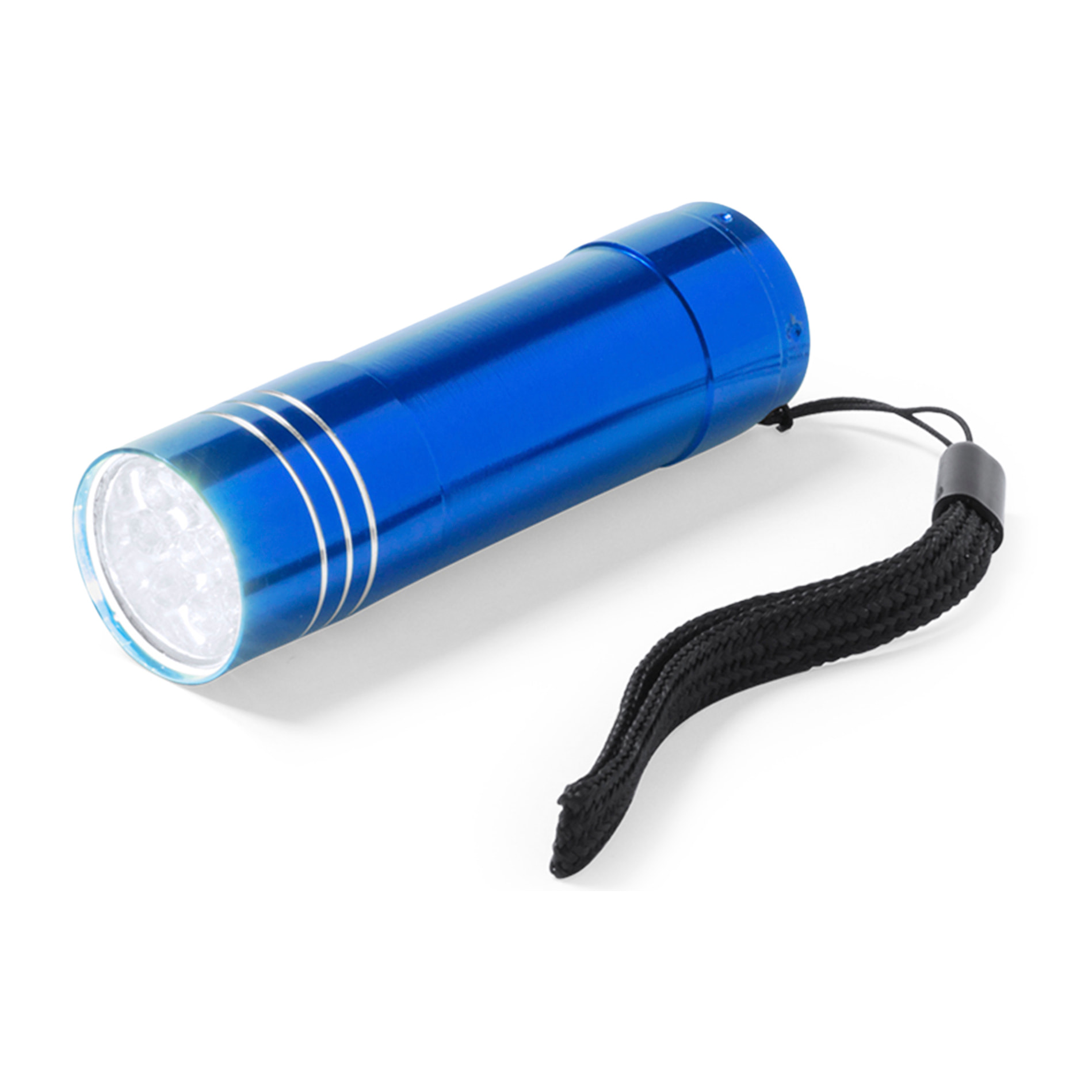 Torcia Conny in alluminio con 9 LED ad alta potenza, pulsante protetto e cintura di trasporto.