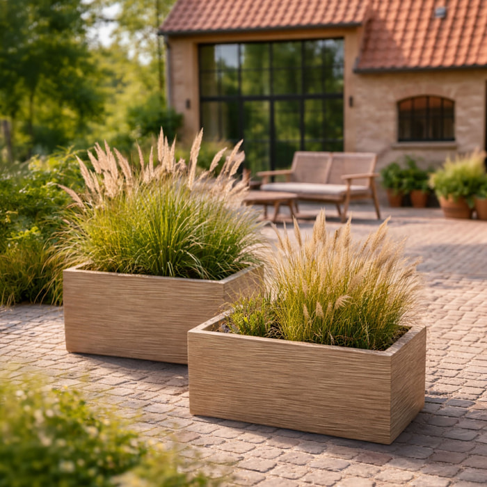 Set de 2 pots rectangulaire en fibre d'argile marron 37/47cm COMPORTA