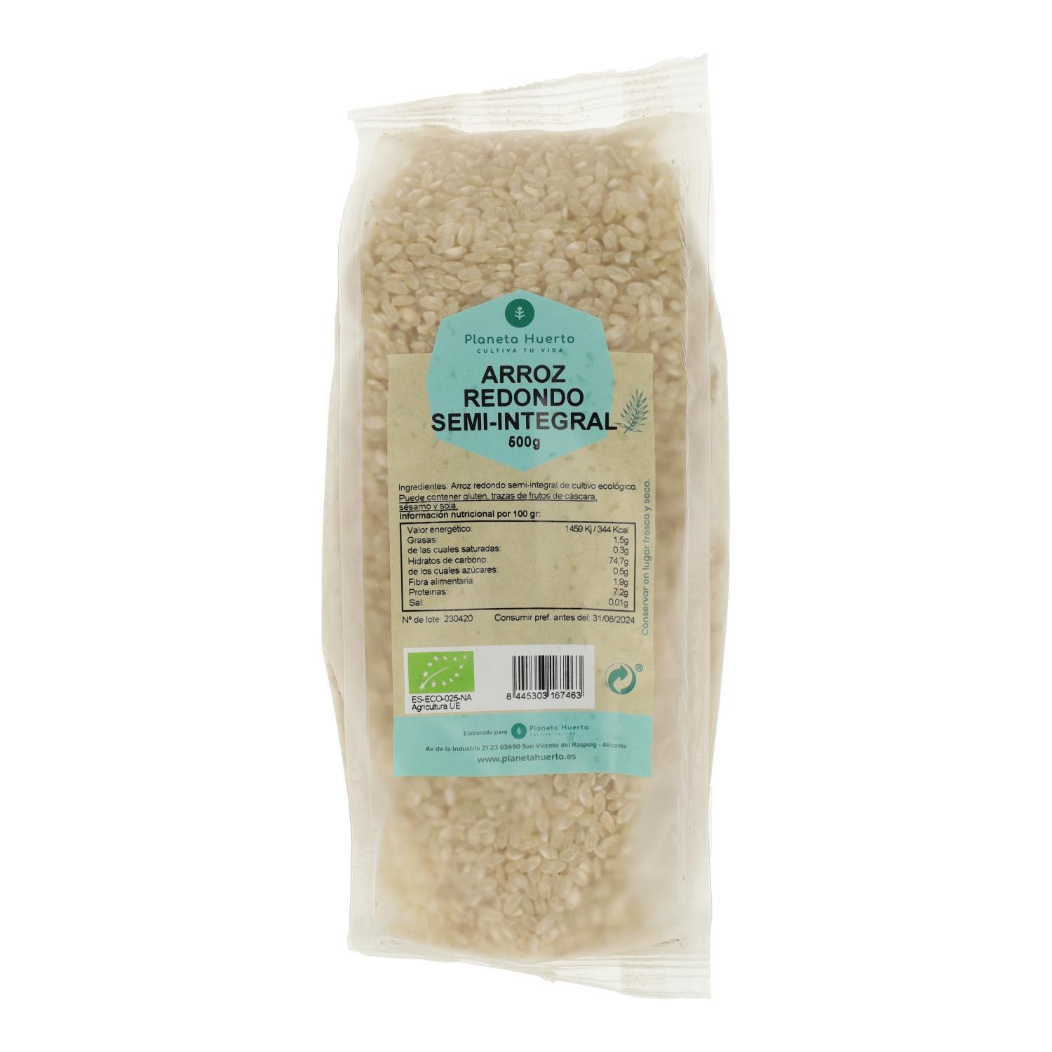 PLANETA HUERTO | Arroz Redondo Semi Integral ECO 500 g – Conserva el Germen y la Fibra Natural, Ideal para Cocción Lenta y Dietas Saludables