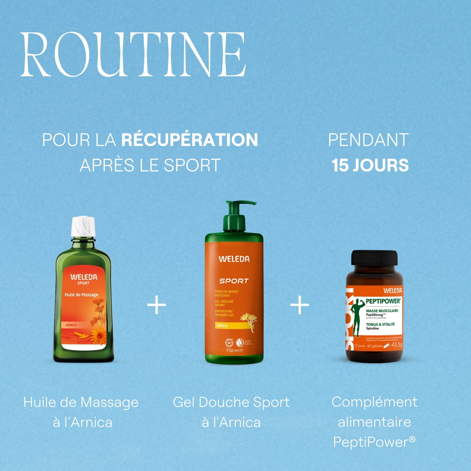 WELEDA - Pack Economique - Huile de Massage Arnica + Gel Douche Sport Arnica - Nettoie, raffraîchit et tonifie - Avant et après l'effort - Vegan* - Certifié Natrue** - Flacon en verre 200ml + Flacon pompe 750ml