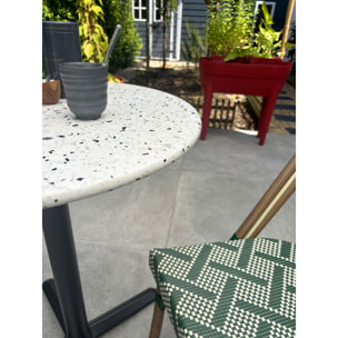 BISTRO - Ensemble repas de jardin 2 places en acier et plateau terrazzo - vert