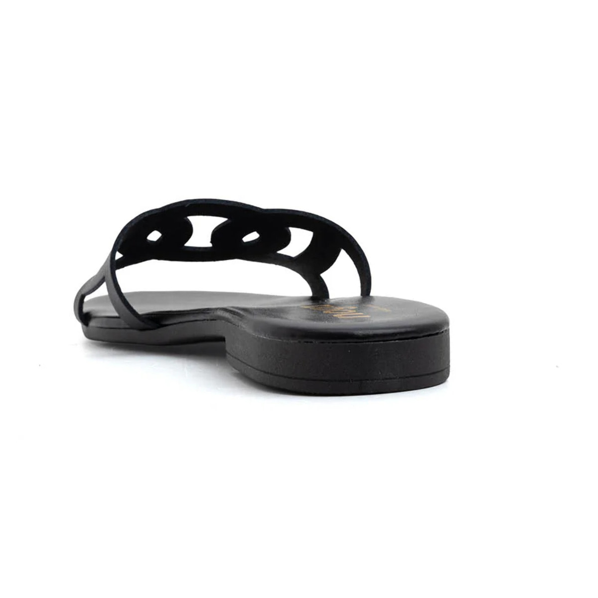 Ciabatta con fascia traforata in vera pelle - NERO