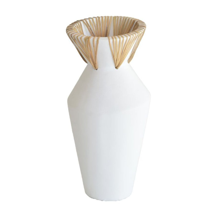 Vase en béton et rotin blanc h37cm AYA