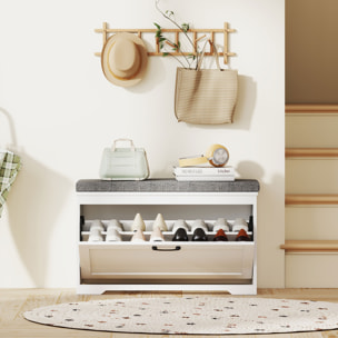 Banco Zapatero, Banco Recibidor Moderno, con Asiento Acolchado, Estante Ajustable, para 8 Pares de Zapatos, para Entrada, Pasillo, Dormitorio, 80x30x50 cm, Blanco