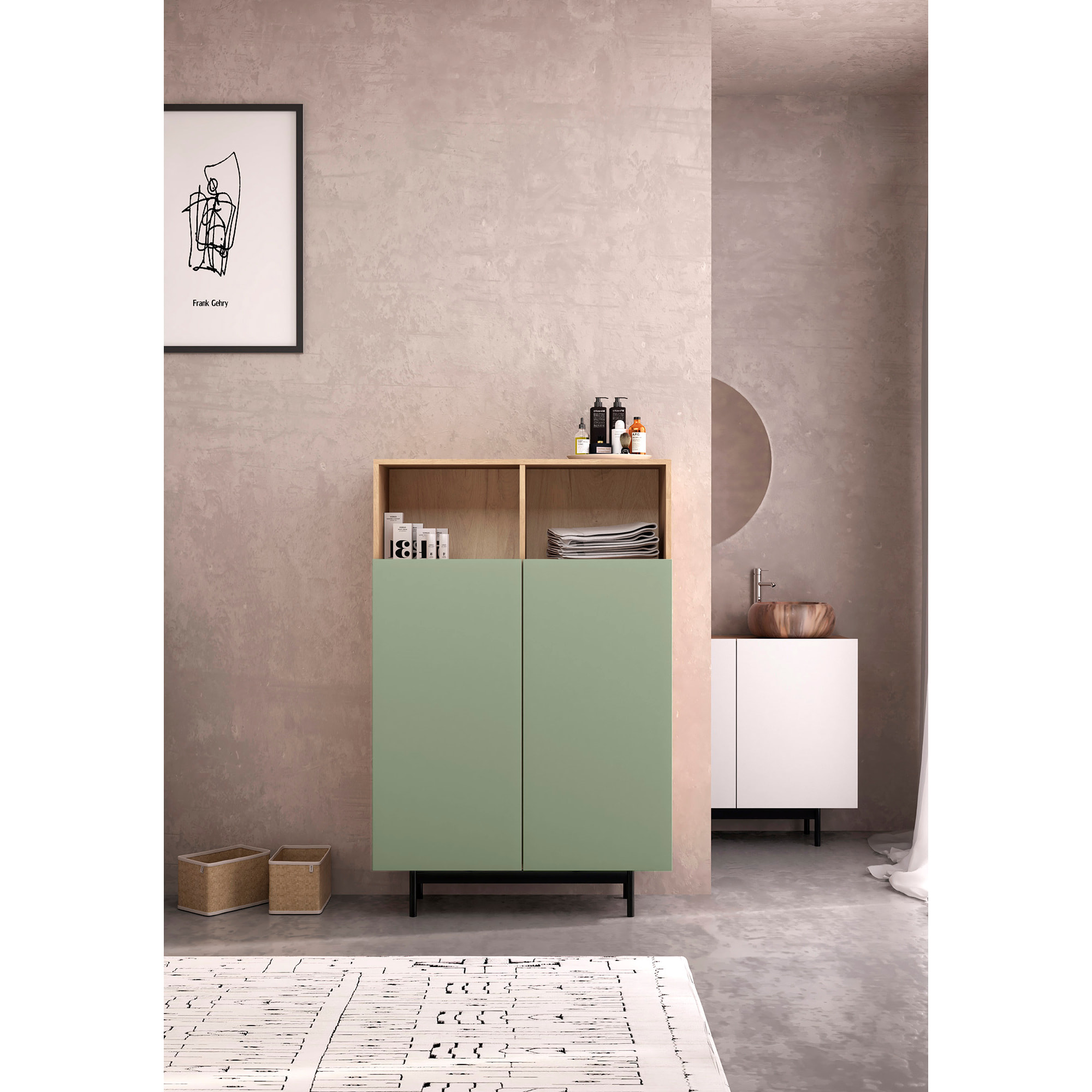 Aparador alto Printed roble y verde 140x90x34 cm