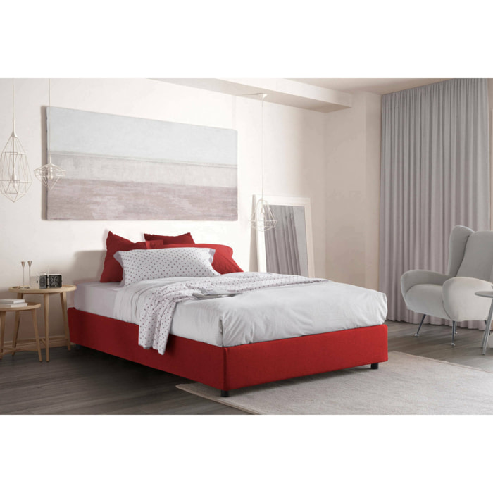 Letto alla francese Arto, Letto contenitore in tessuto, Apertura frontale, Materasso Cm 140x190 incluso, 100% Made in Italy, Rosso