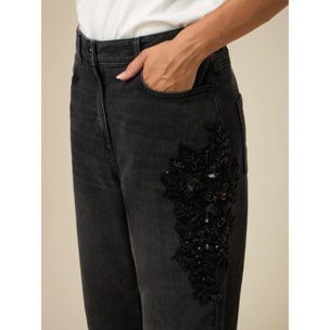 Oltre - Boyslim jeans with jewel patch - Negro