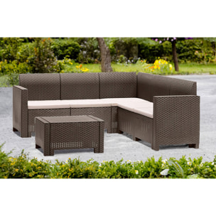Set salotto da esterno Somnus, Salottino outdoor, Set da balcone o giardino, Composizione soggiorno per esterni, Made in Italy, Tortora