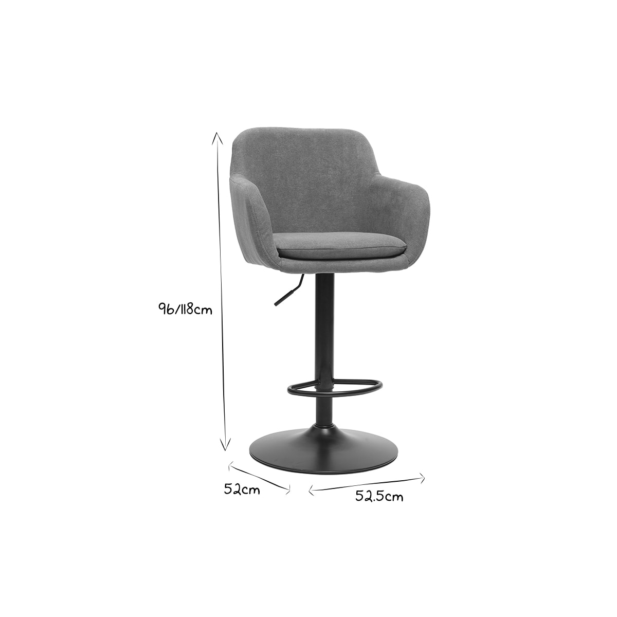 Tabourets de bar réglables tissu effet velours gris et métal (lot de 2) AMIKA