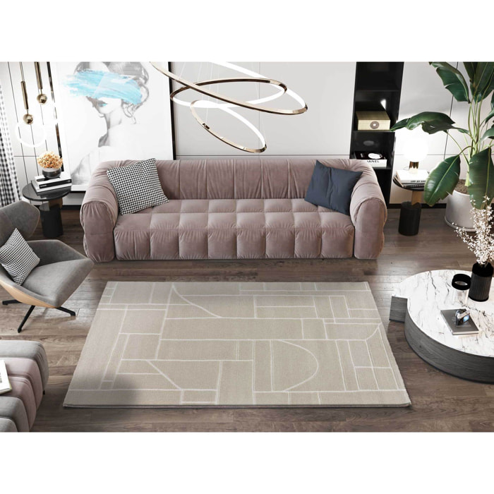 HL-ETHNIC Alfombra geométrica de pelo corto en color crema, varias medidas disponibles