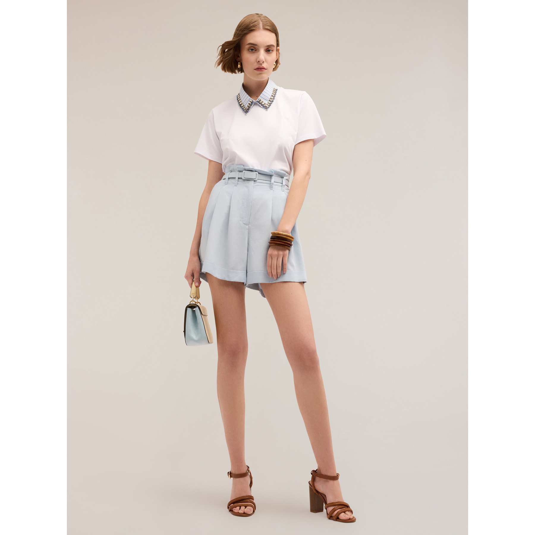 Motivi - T-shirt con colletto ricamato con pietre - Bianco