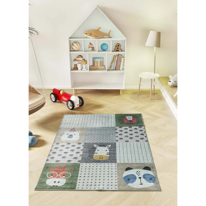 CANDY Alfombra infantil lavable con animales multicolor, 120x170 cm
