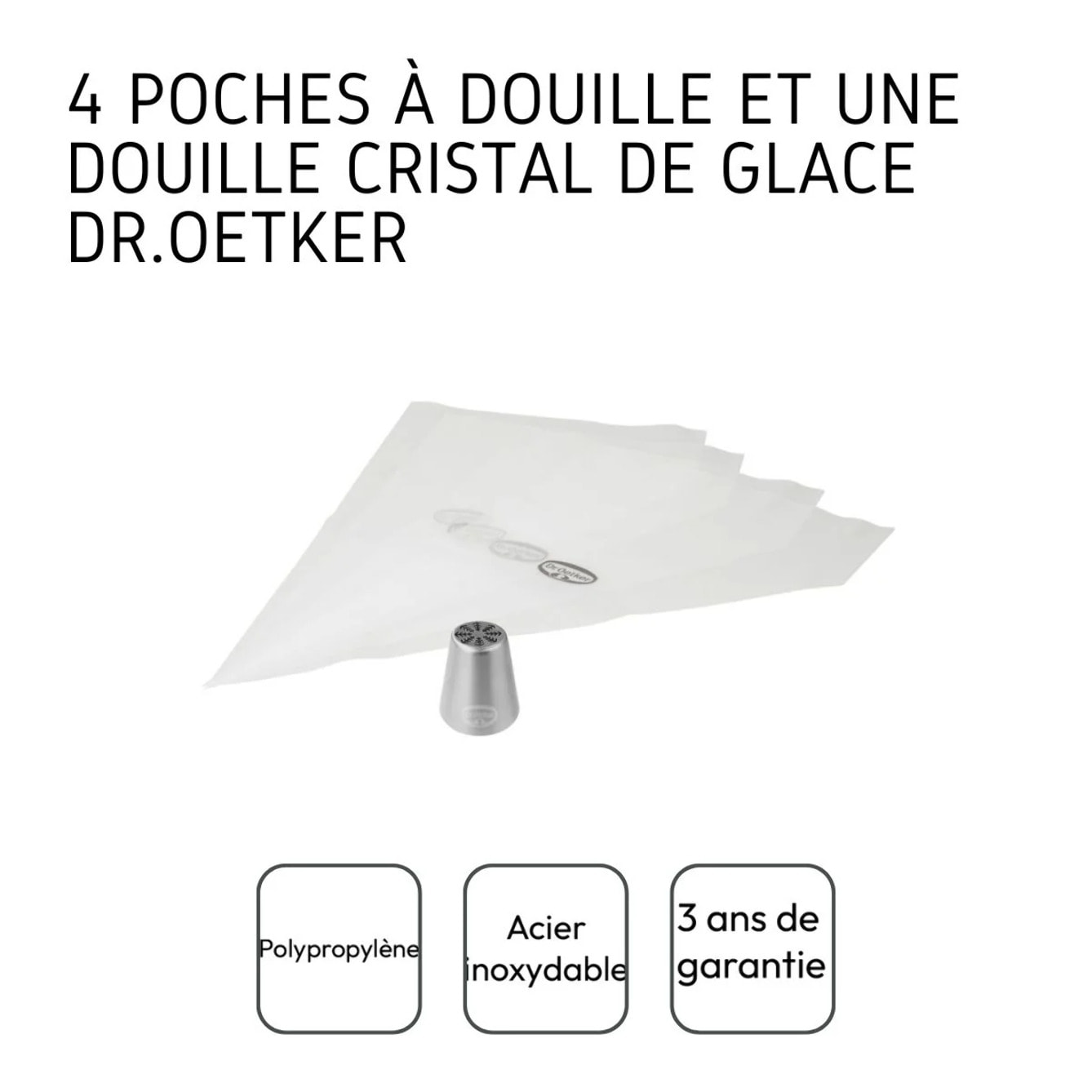 Lot de 4 poches à douille et embout cristal de glace en inox Dr.Oetker Baker Edition