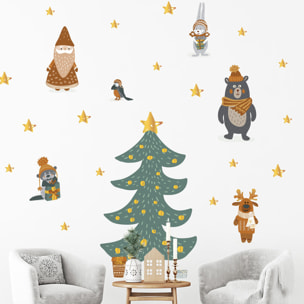 Stickers Noël scandinave au pied du sapin - Autocollants stickers adhésifs noël - décoration fêtes