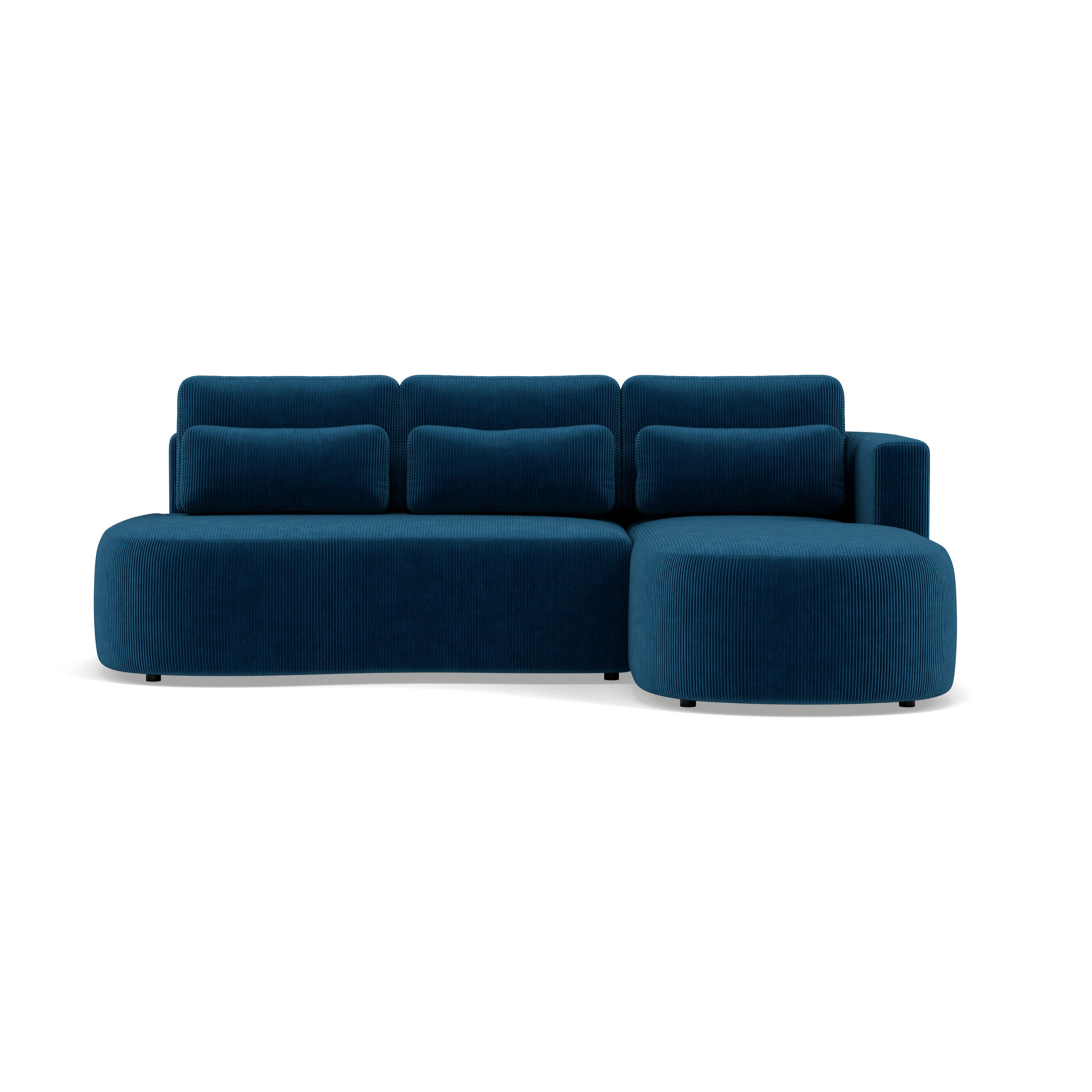 Mahina - canapé d'angle droit 4 places convertible avec coffre en velours côtelé - Bleu