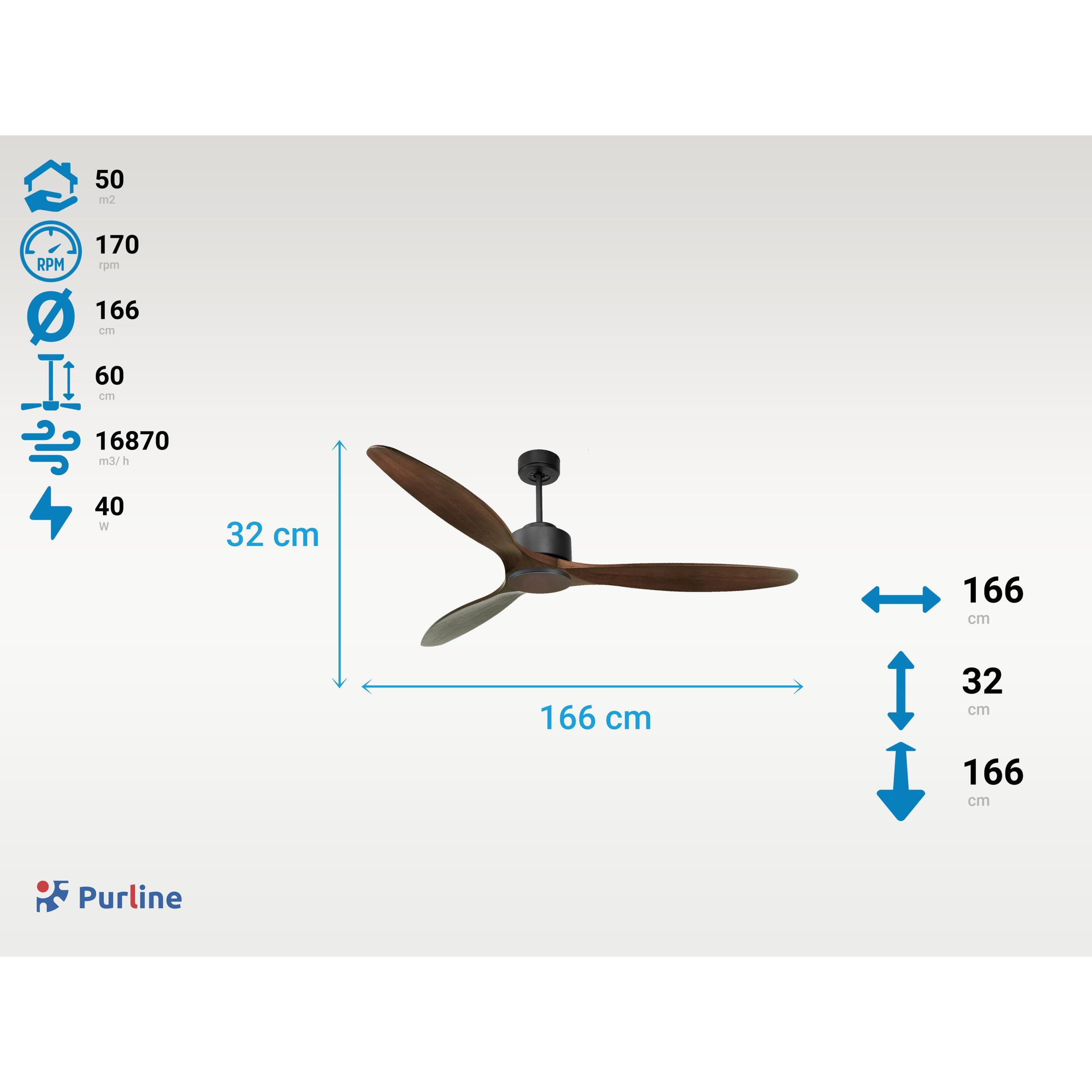 Ventilateur de plafond ø166 cm avec Wifi Réversible Hypersilence 40   W Noir