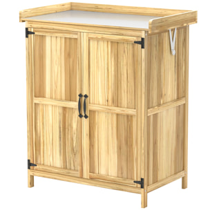 Armoire de jardin bois table de rempotage 2 en 1 - 2 portes, étagère - 74 x 43 x 88 cm