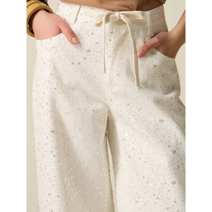 Oltre - Pantalones palazzo con lentejuelas - Blanco