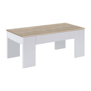 Mesa de centro elevable Low Cost Blanco Artik (Blanco Mate) - Roble Canadian