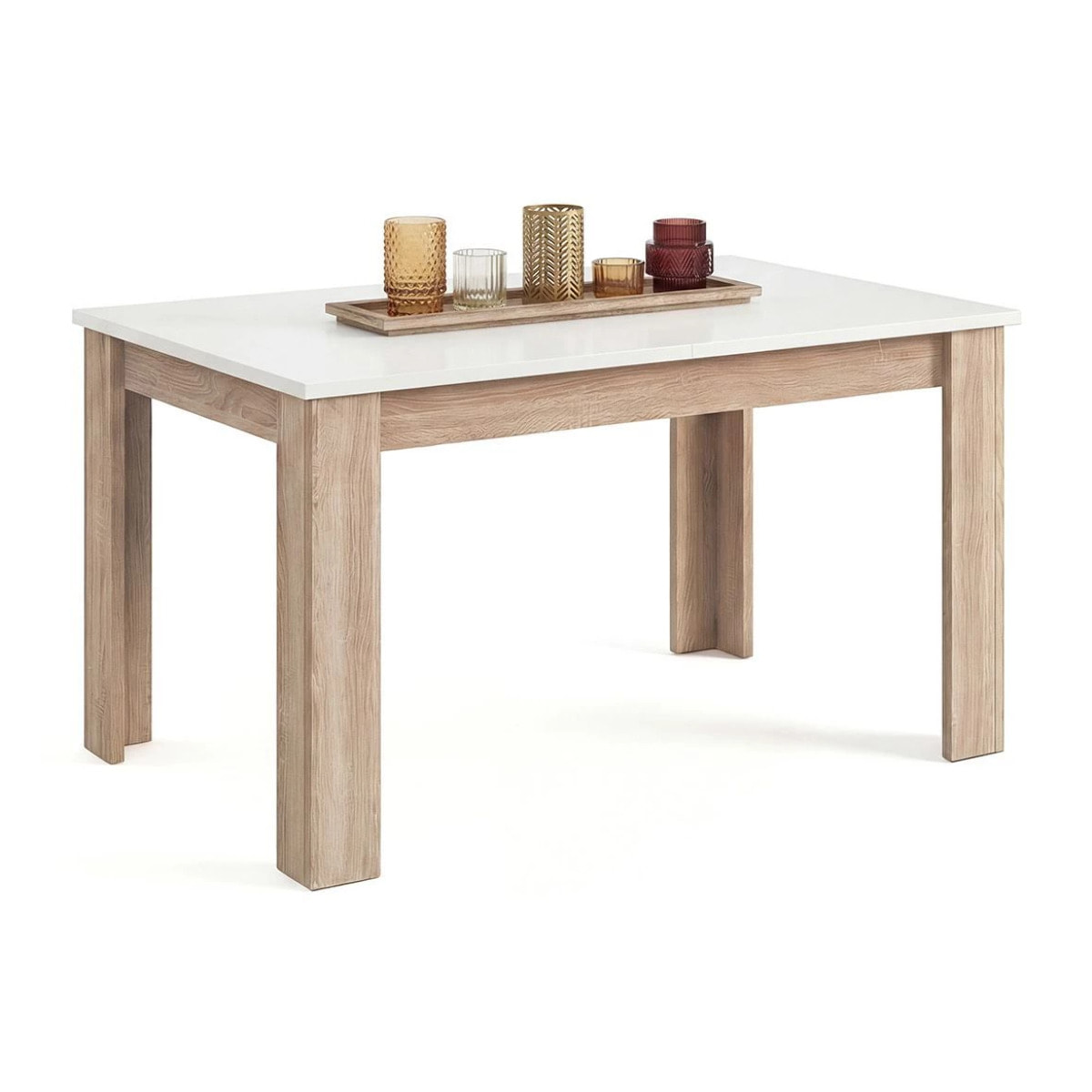 Mesa de comedor extensible en roble canadian y blanco artik 123-173x75 cm Sira Roble Canadian - Blanco Artik (Blanco Mate)