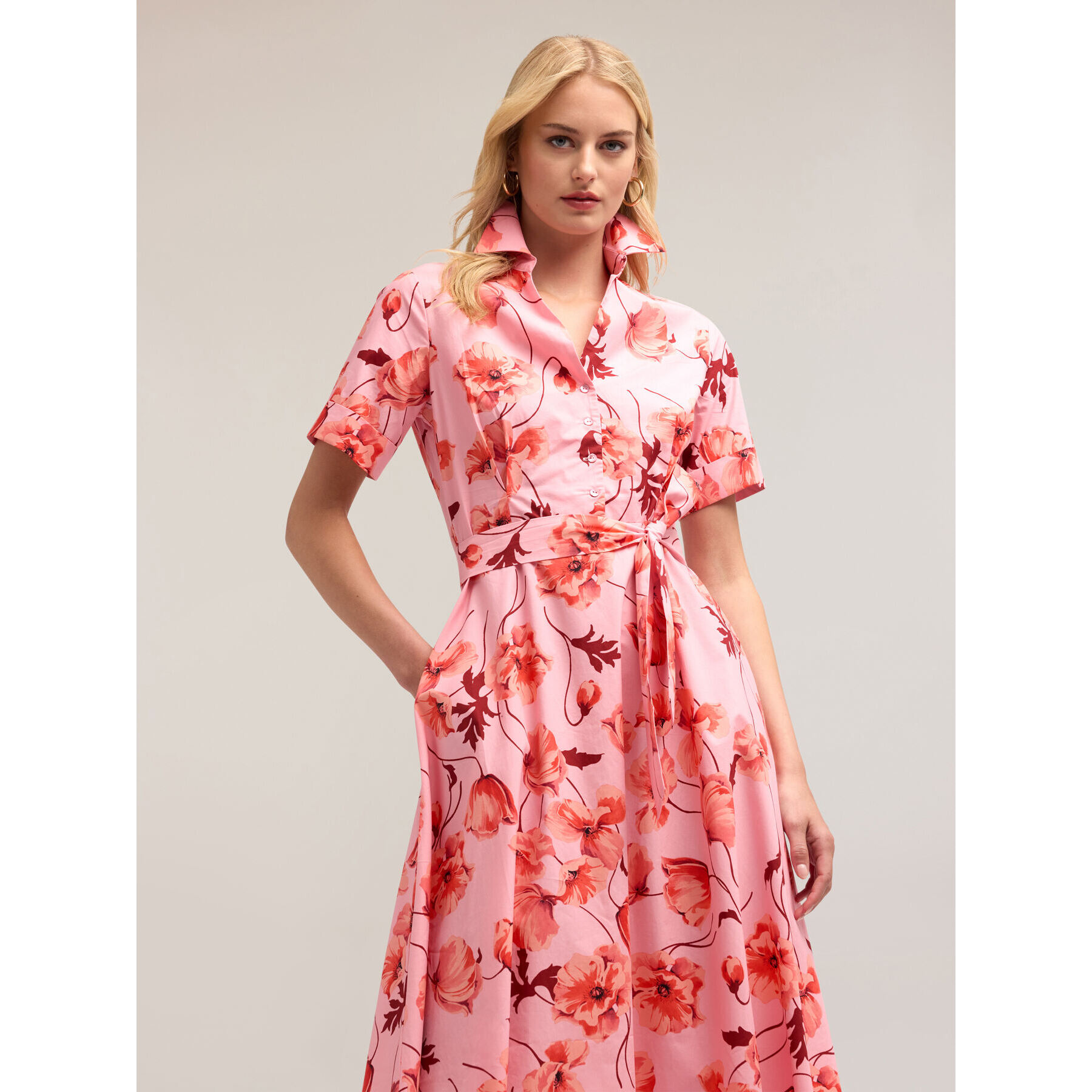 Motivi - Vestido camisero con estampado floral - Rosa