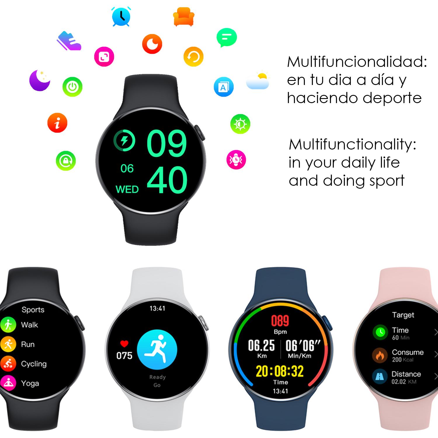 Smartwatch Watch8Pro con modalità multisport, termometro, O2 nel sangue, pressione sanguigna, ECG.