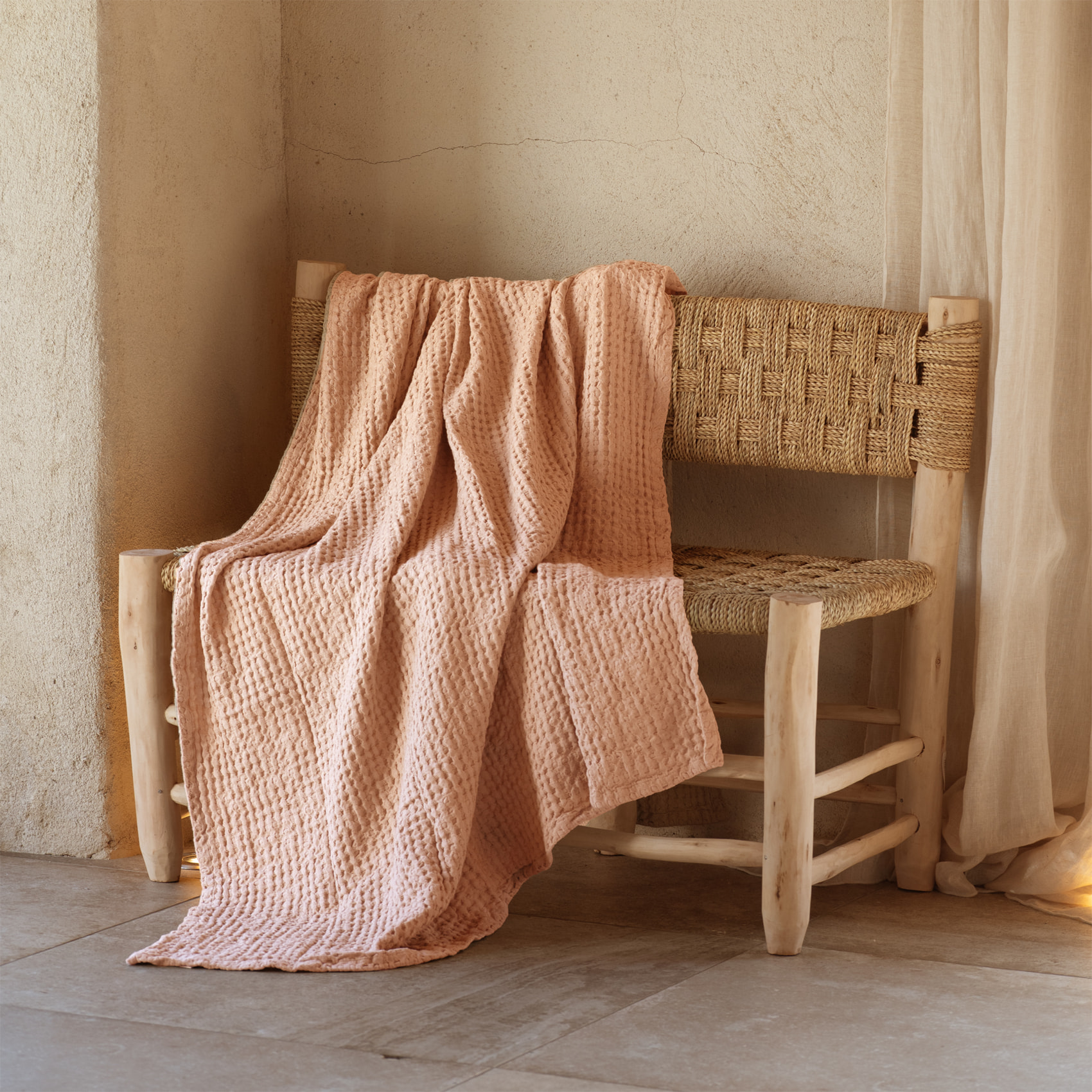 Plaid en coton gaufré - Rose