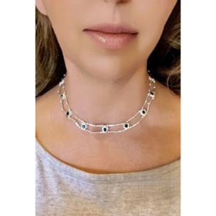 Gargantilla flores Sw en azul plata 10µ