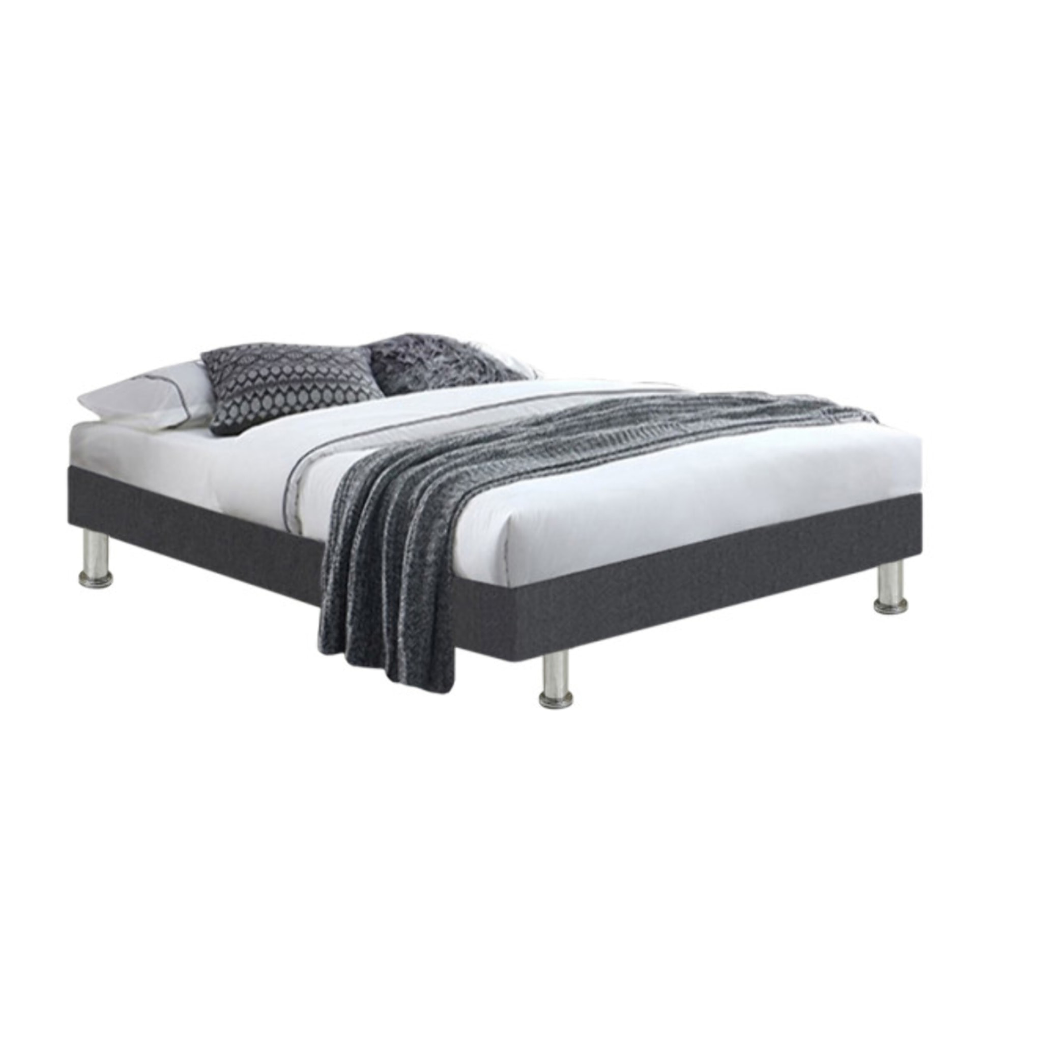 Ensemble matelas et sommier 90x190 cm en tissu gris - LOIRE