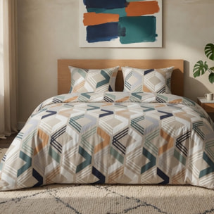 Parure housse de couette malte marine + 2 taies d'oreillers